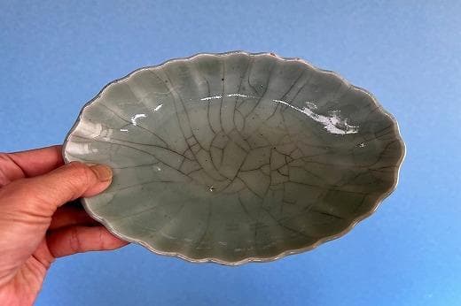 品番　t-0398 青磁葉型長皿　5枚set　古伊万里　アンティーク　古陶磁器