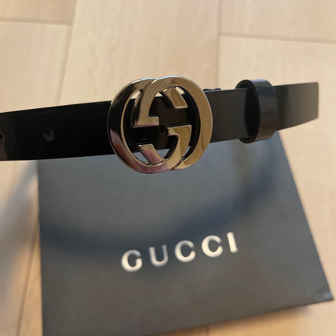 グッチ ベルト GGバックル シルバー 黒 エナメル