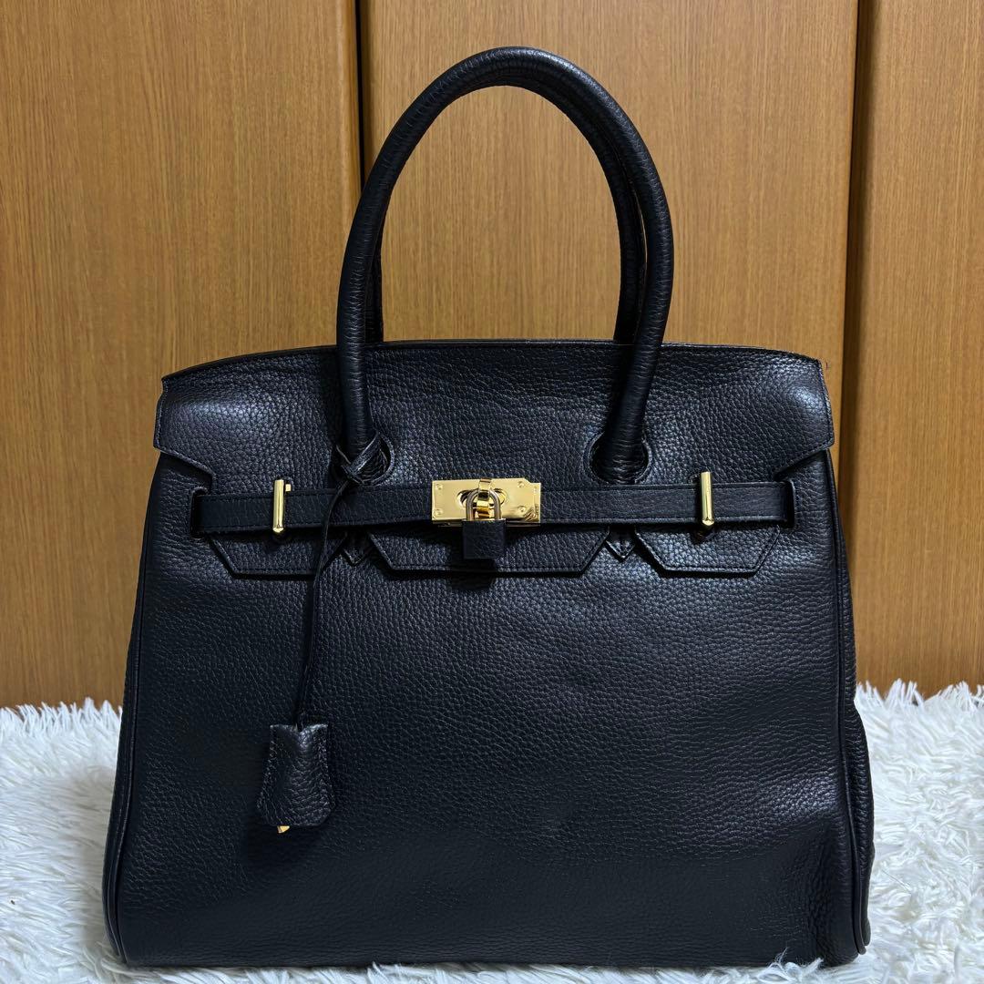 ✨️希少 トップハンドル ハンドバッグ シボ革 レザー 南京錠 カデナ ブラック