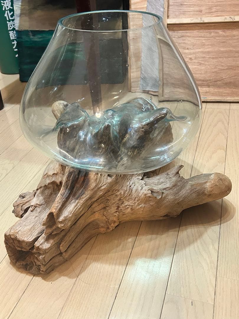 流木ガラスオブジェ 水槽 花瓶 多肉植物 金魚鉢 バリ島アート作品 テラリウム