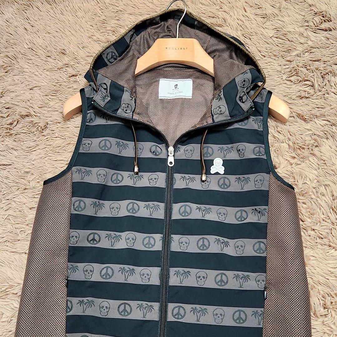 MARK&LONA マークアンドロナ ストレッチ ベスト 総柄 ドクロ ロゴ