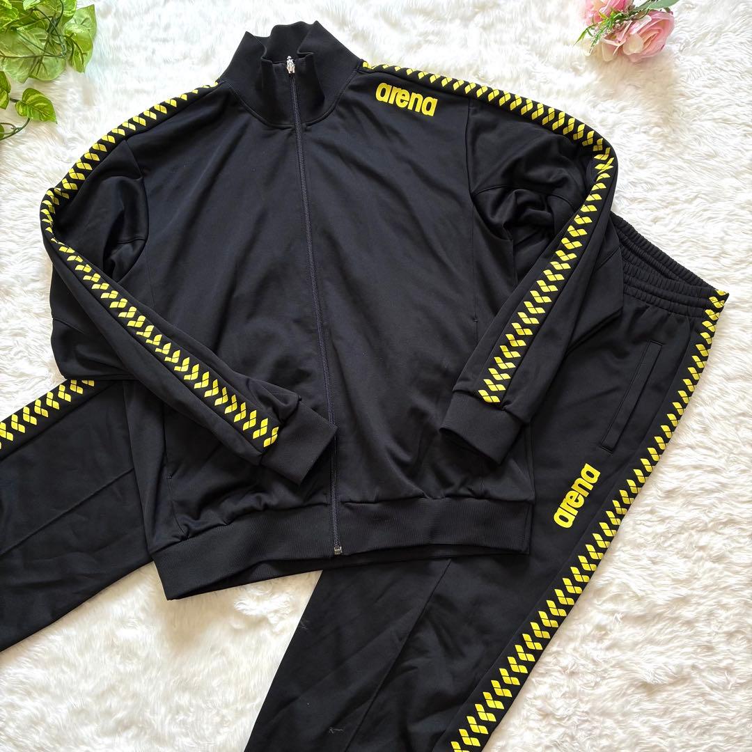 希少XL・美品✨arena ジャージ 上下セット　Oサイズ　ロゴライン　黒