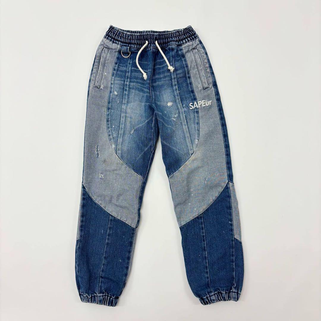 希少 SAPEur KIDS キッズ ヴィンテージ デニム トラック パンツ M