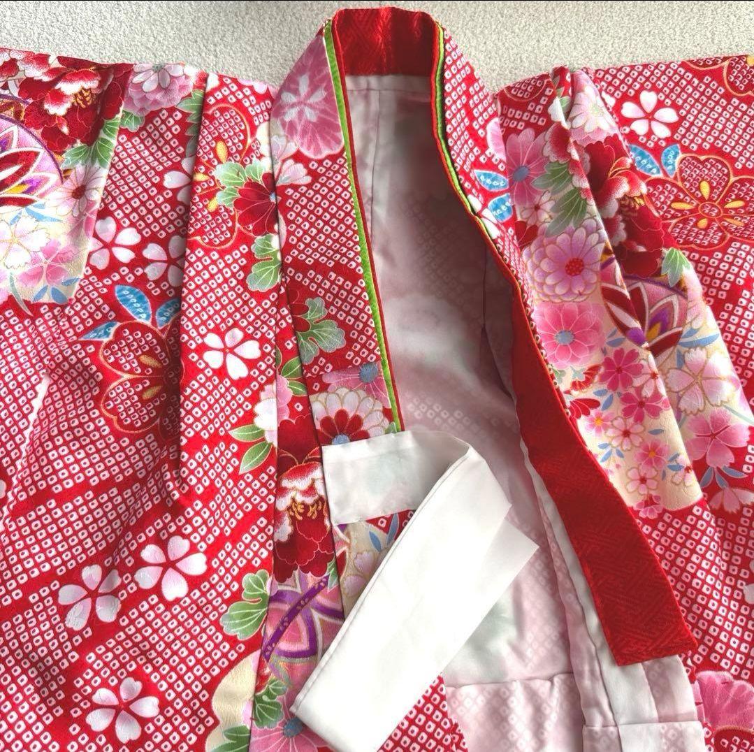即日・翌日発送/七五三 3歳 女の子/着物/被布/花ひめ8点セット/ 赤白ピンク