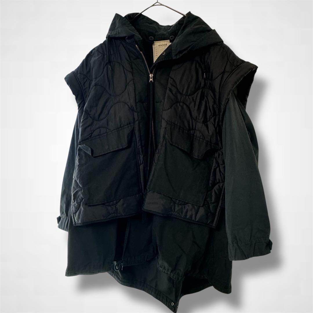 etsinta エシンタ マルチウェイモッズコート ベスト付き ブラック
