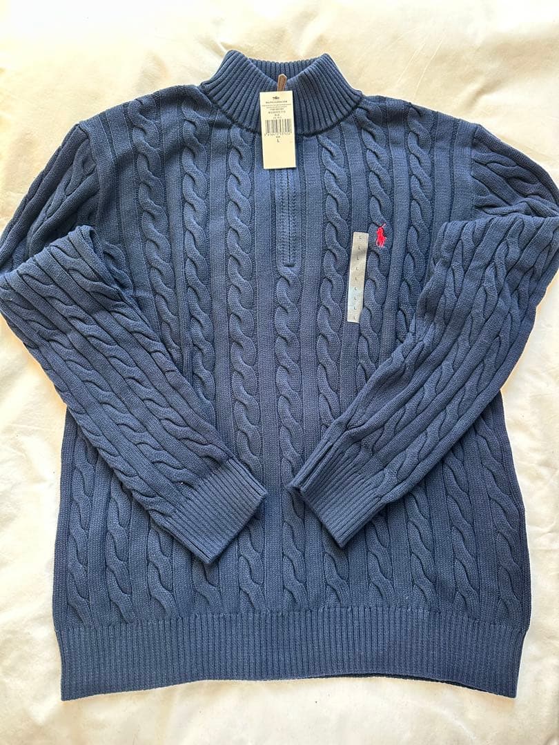【新品未使用】ポロラルフローレン ハーフジップ ケーブルニット ネイビー L