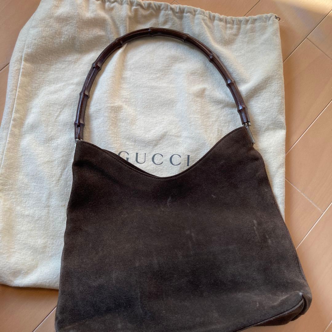 GUCCI 濃茶　バックスキン　バンブーバッグ