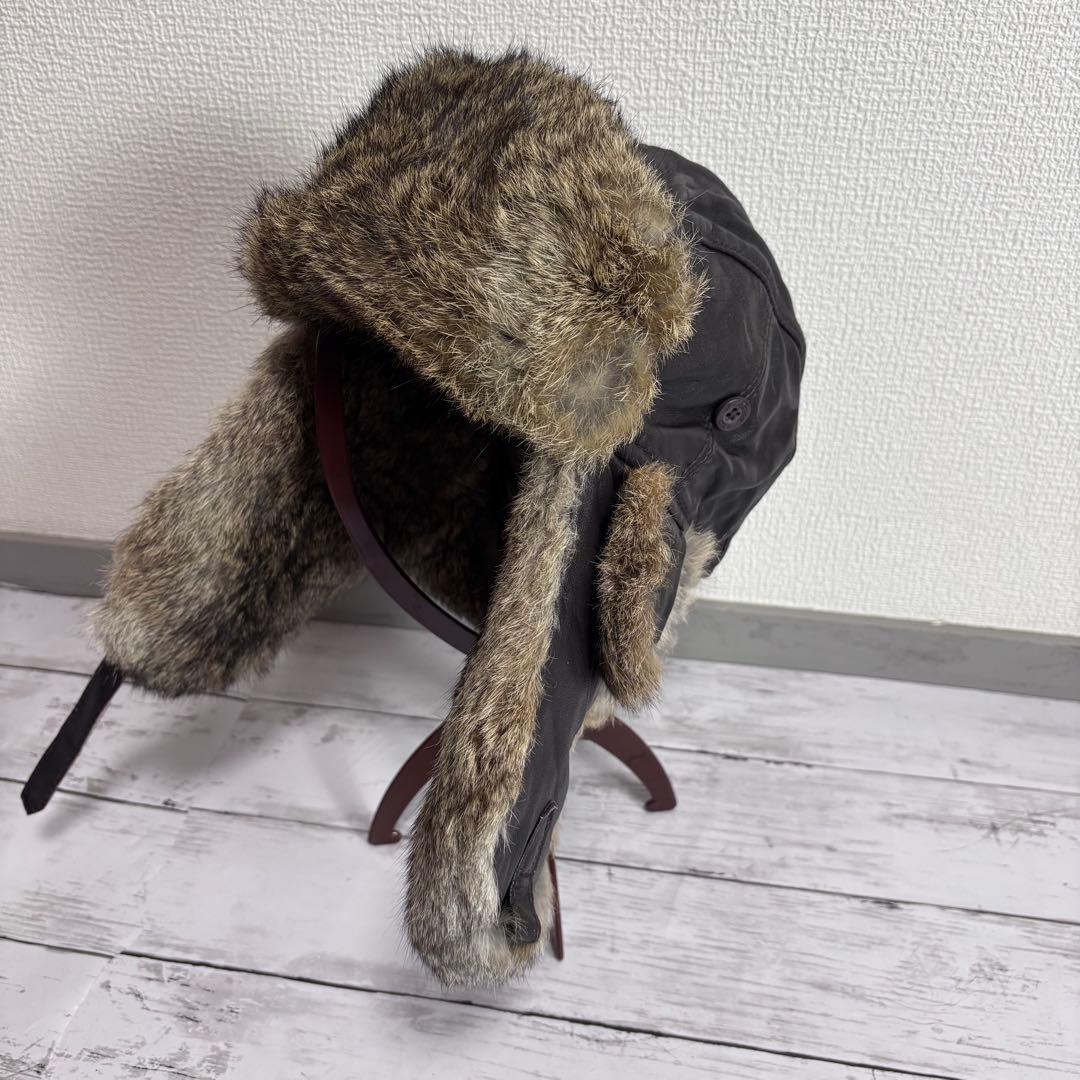 本革 フライトキャップ 60 ブラウン ゴートスキン ラビットファー 耳当て付き