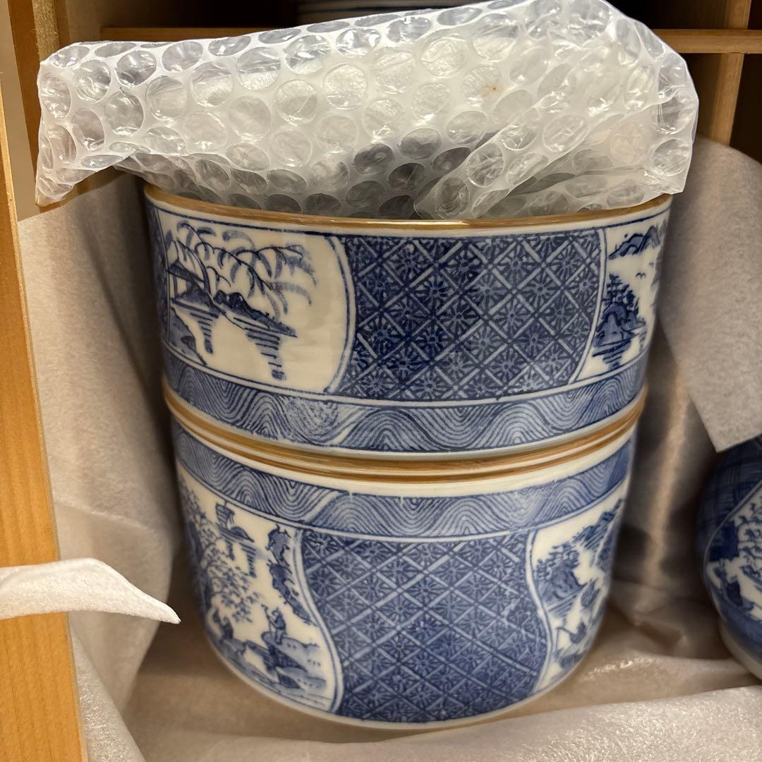 貴山造「祥瑞染付胴締皆具（しょんずいそめつけどうじめかいぐ）」茶道具一式