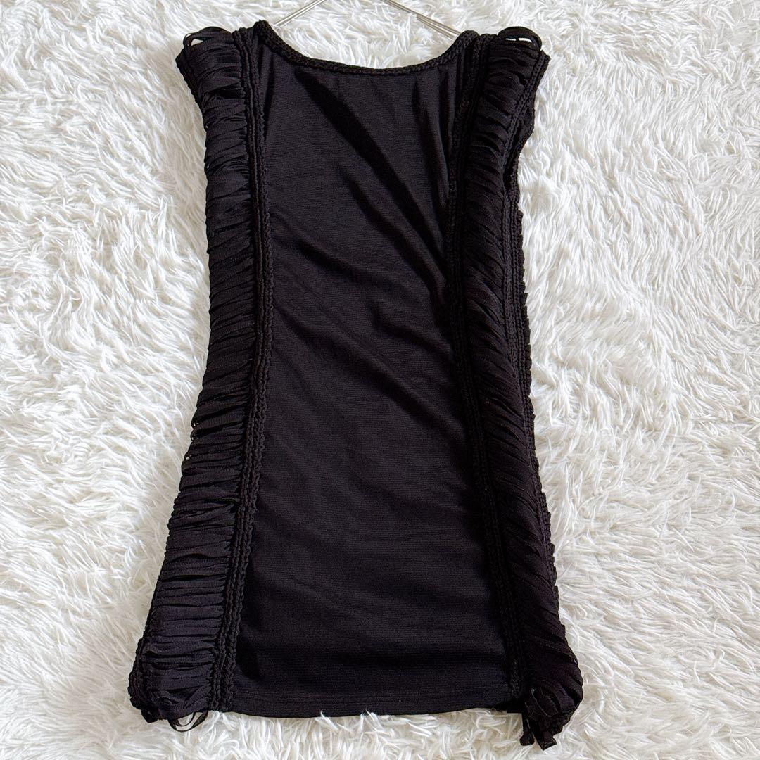 ジャンポールゴルチエ ノースリーブワンピース サイドギャザー ストレッチ素材 黒