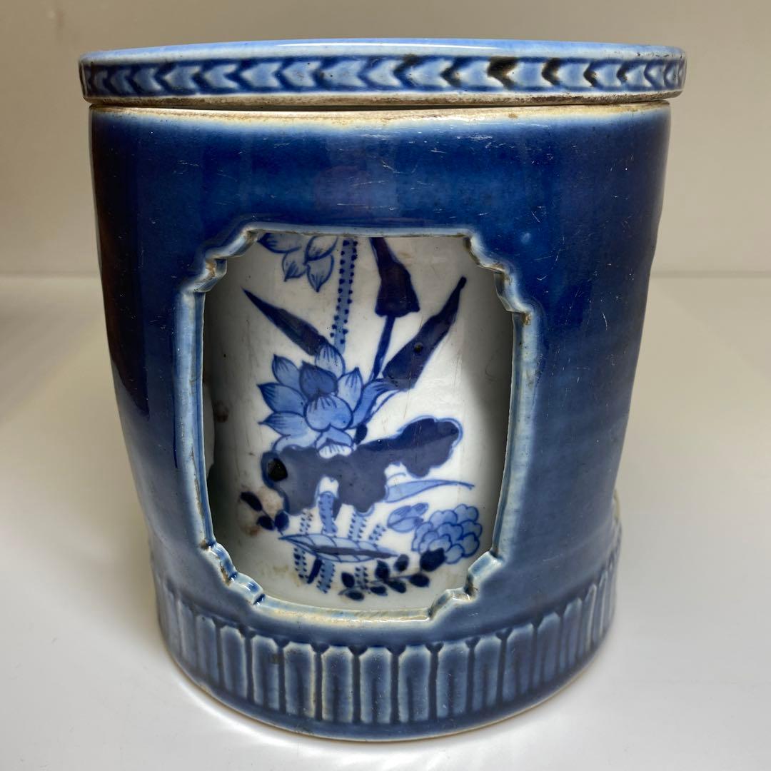 中国清時代　大清乾隆年製　瑠璃青花筆筒　木箱付　東Y7-0331☆2Fトニオ