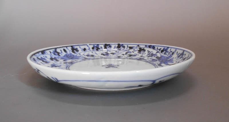 染付　古伊万里　花唐草　 中皿　藍柿右衛門 五弁花 牡丹唐草　大明年製 2026