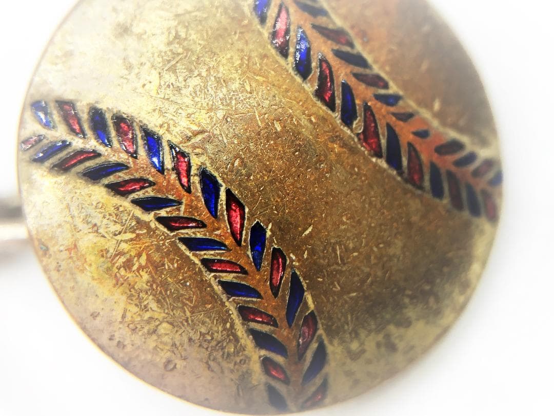 【 明治～大正 チェーンカフス対 】　野球ボール　銅地銀鍍金　エナメル象嵌