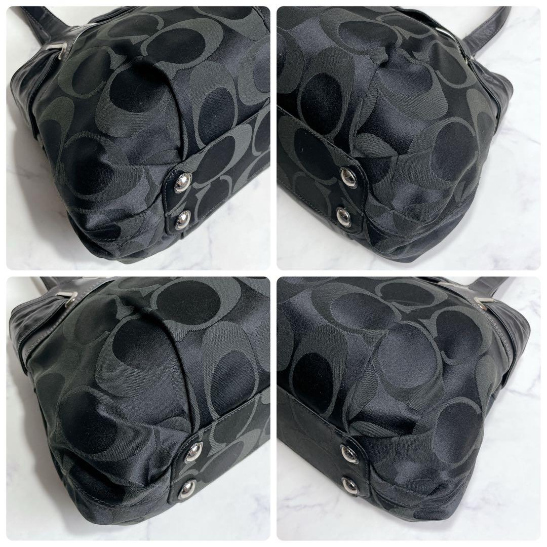 COACH ハンドバッグ シグネチャー キャンバス レザー ショルダー ブラック