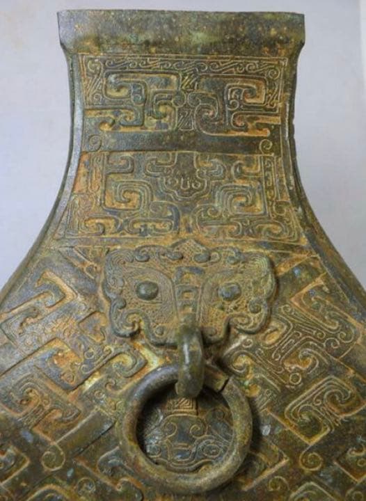 【中国古物】青銅器「環耳方壺（盛酒器）」315ｍｍ