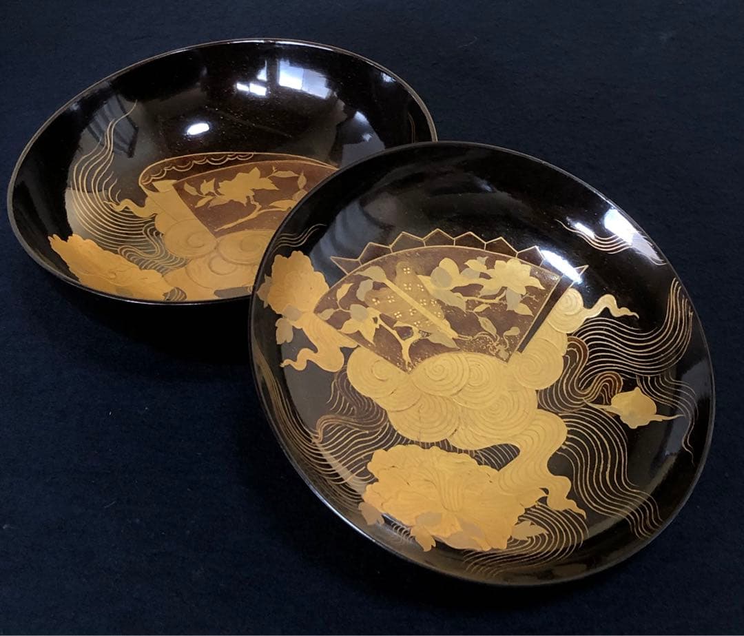 《R》懐石 黒塗内蒔絵 菓子椀10客 木製漆器 明治時代 木箱　260205く5