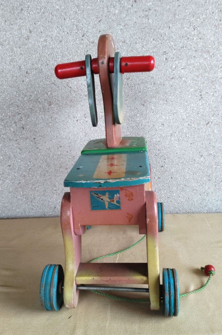 レトロ　木製玩具　犬手引き車