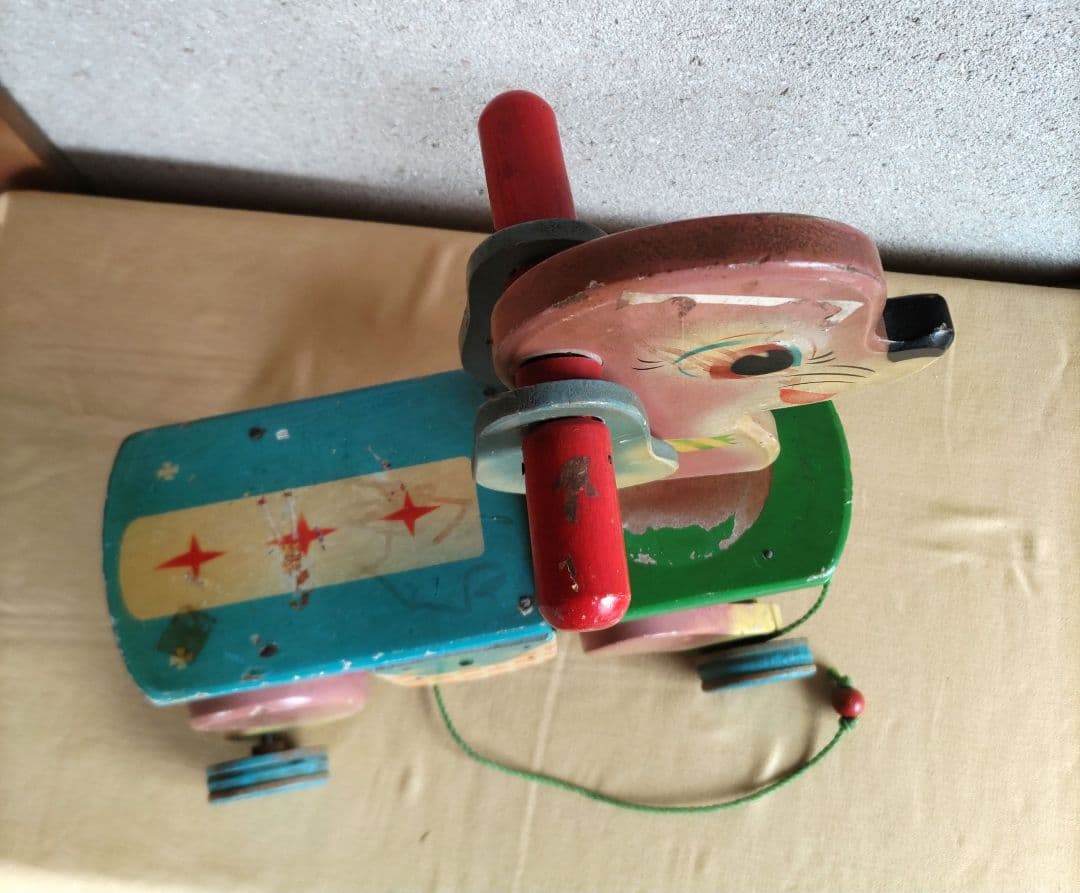 レトロ　木製玩具　犬手引き車