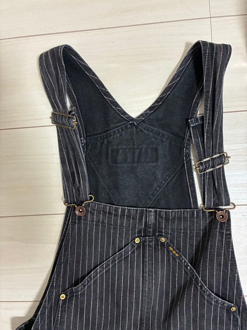 アイアンハート/819/オーバーオール/w32/コットン/ブラック/ストライプ