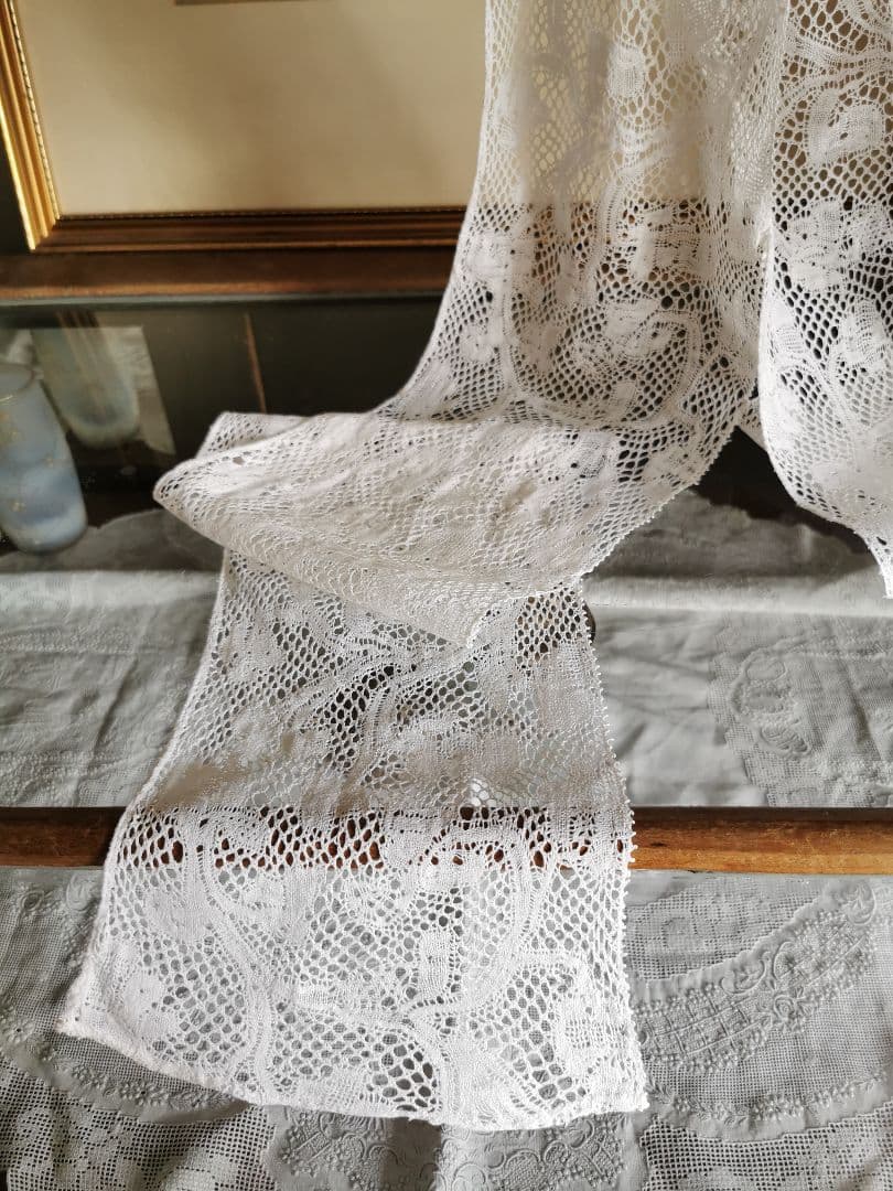 アンティークベルギー バンシュボビンレース ロングマフラー ハンドメイドショール