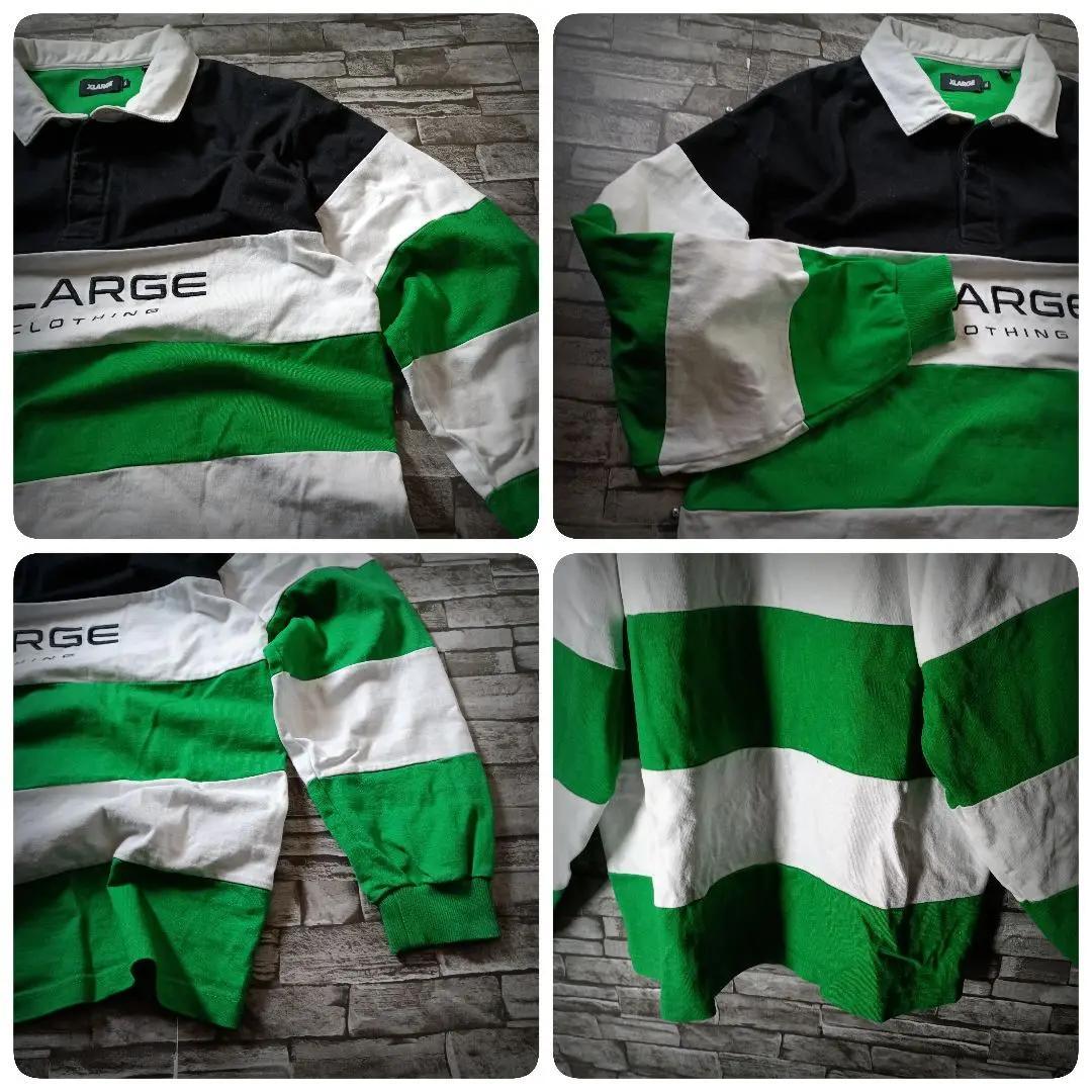 エクストララージラガーシャツ 太ボーダー 3色切替 センター刺繡ロゴ ゆるダボ