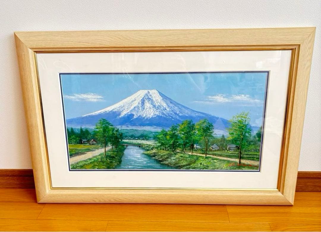 真作‼️ 田所　洋作　忍野富士　油絵画 木製フレーム付き