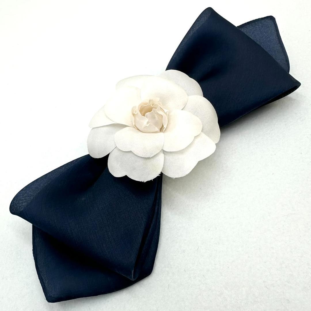 CHANEL シャネル カメリア リボン ヴィンテージ コサージュ ネイビー 白