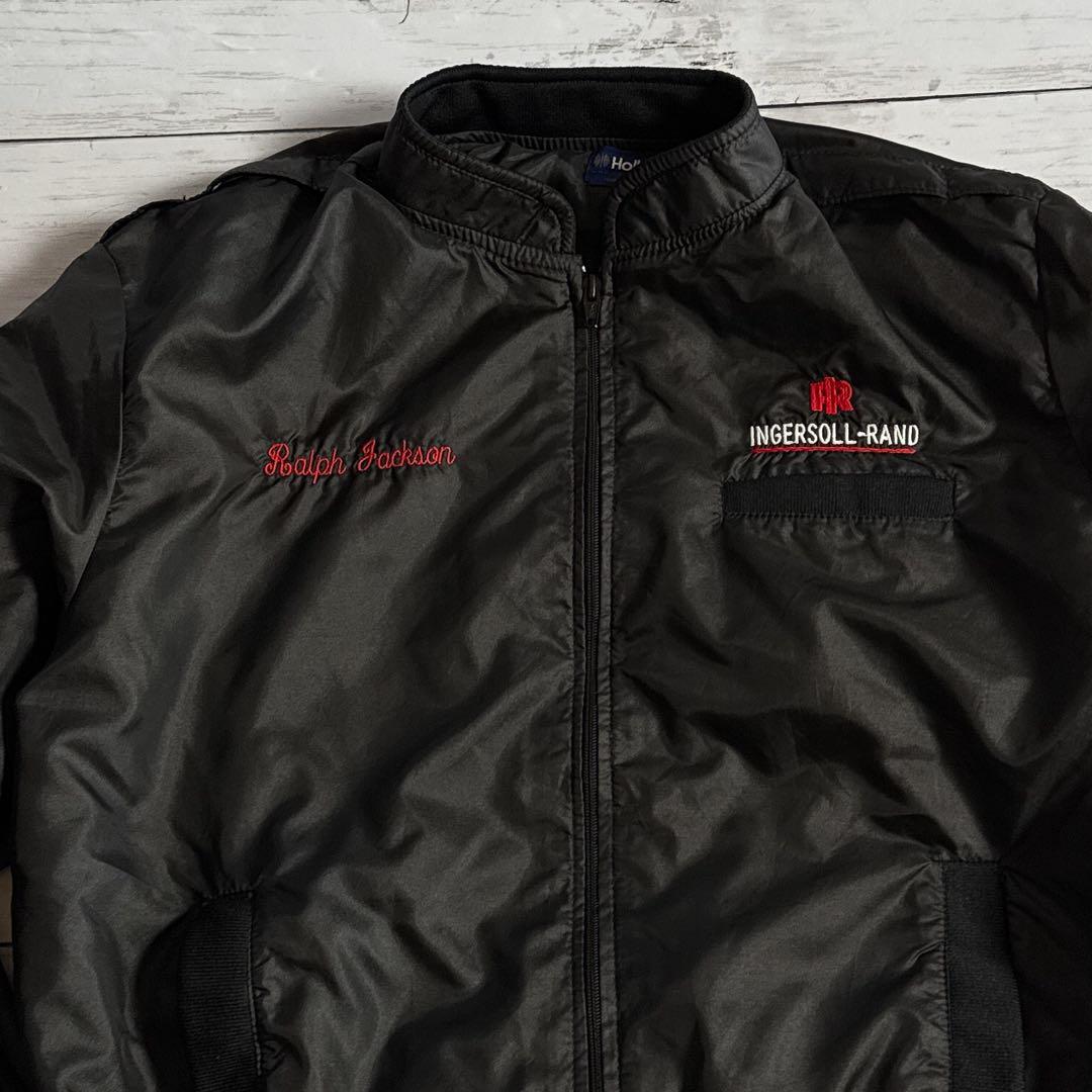 h*読様 80s Holloway USA製 企業ロゴ ナイロンジャケット 黒