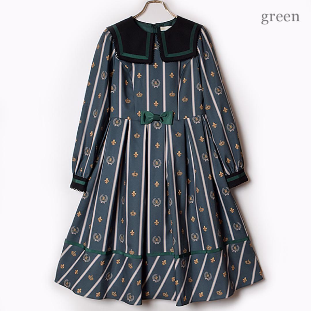 メロディバスケット　レジメンタルストライプワンピース　グリーン