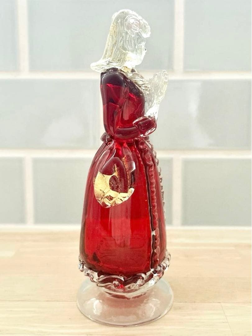 ベネチアン ガラス murano ムラーノ 貴婦人 ドール オブジェ 赤 ドレス