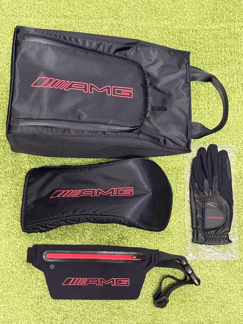 AMG ゴルフ用品5点セット　シューズケース　ヘッドカバー　キャップ　他