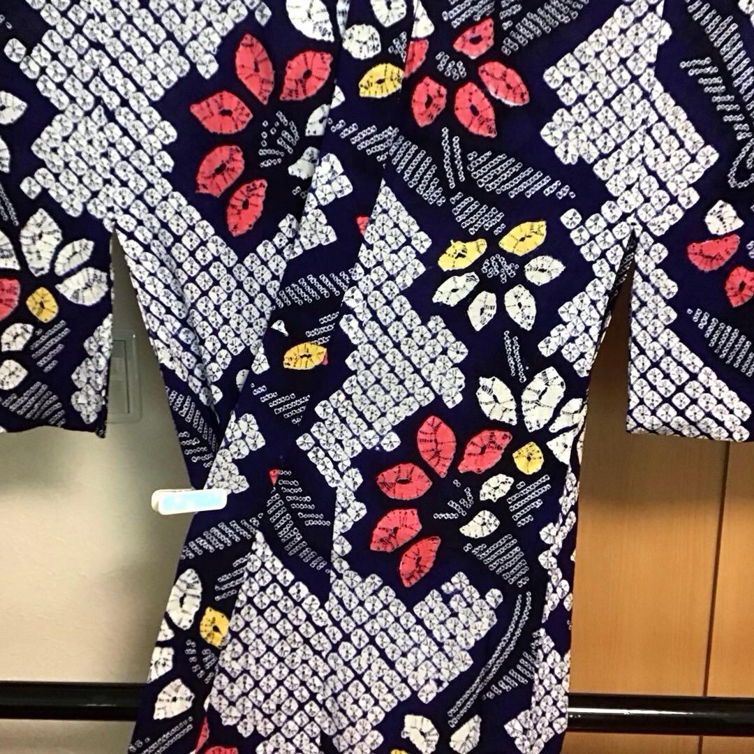 未使用☆本場有松絞り☆誂え浴衣☆藍色☆肩当て・居敷当付☆身丈159☆裄丈67