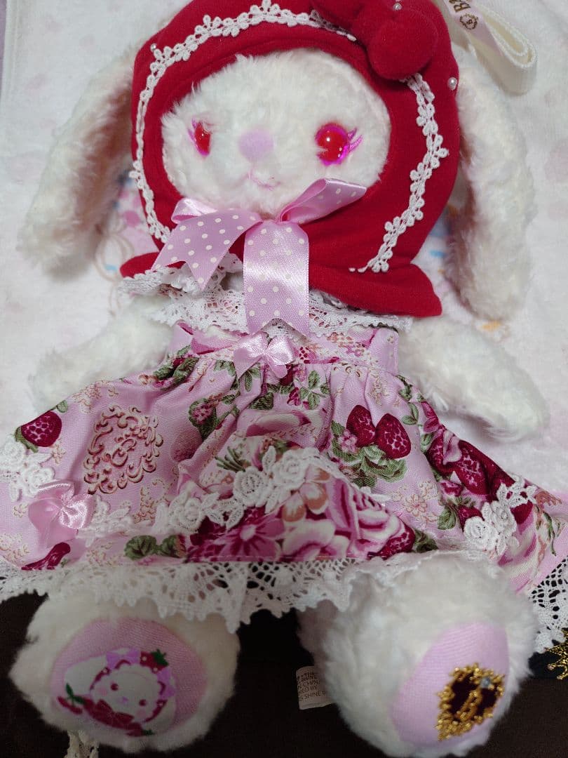 ナ*リ様 いちごになりたいうさくみゃちゃんピンク白ドットリボン　シュガーブーケピ