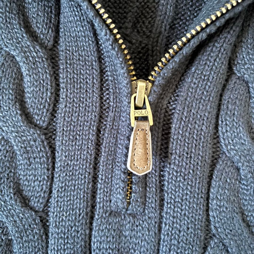 【希少✨】ポロラルフローレン　ケーブルニット　ハーフジップ　紺　大人気　刺繍　S