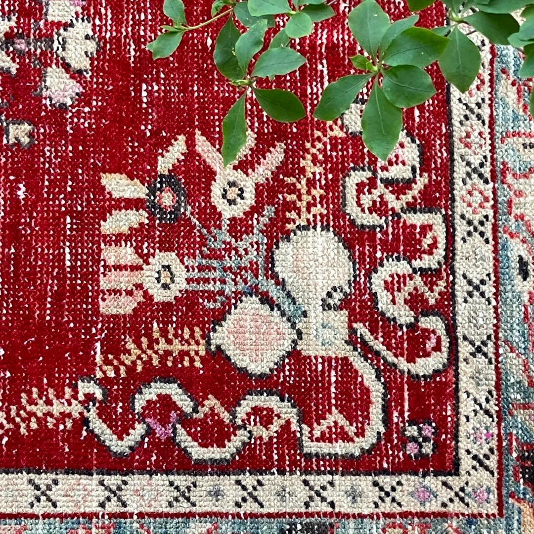 レア貴重✳︎大判　ギュネイラグ　レッド　淡いブルー　ピンク　トルコヴィンテージラグ