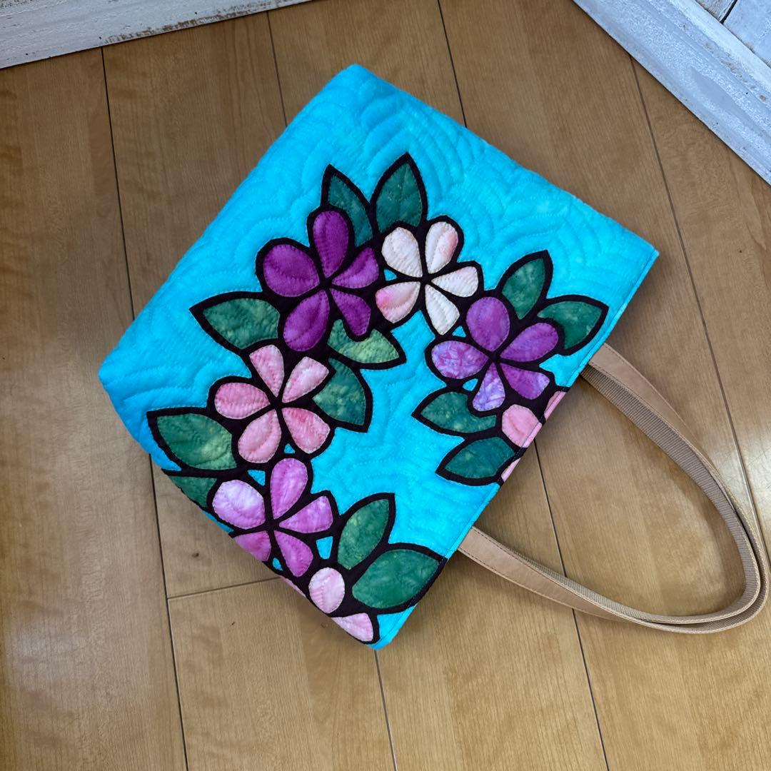 ハワイアンキルト♪ハンドメイドバッグ♪プルメリア