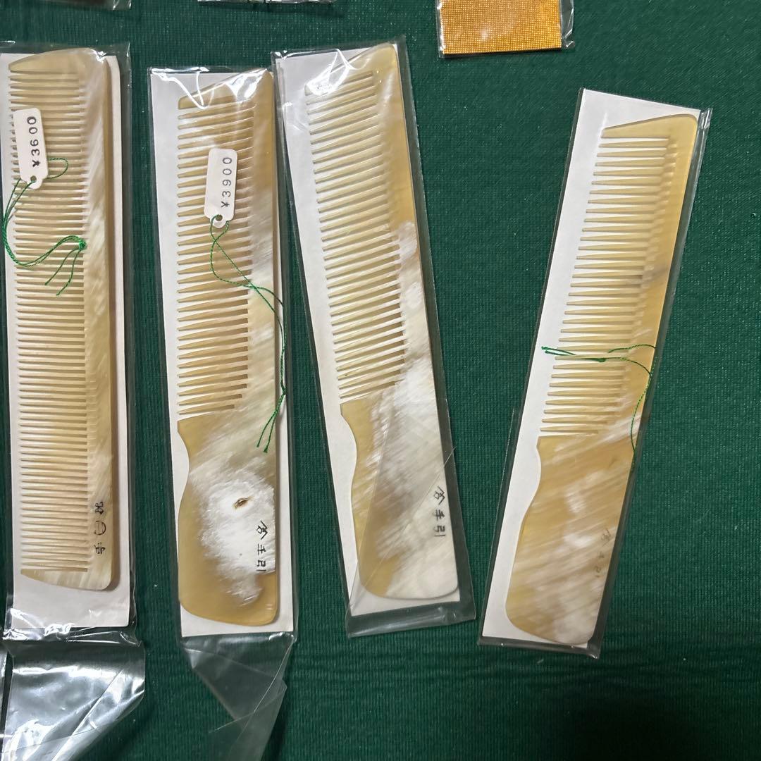 未使用 水牛の角 櫛 くし ヘアカットコーム 理容 昭和 手造り 15本