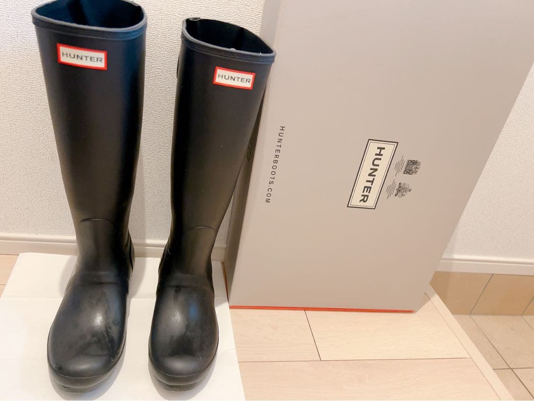 美品 HUNTER レインブーツ ブラック バックストラップ付き