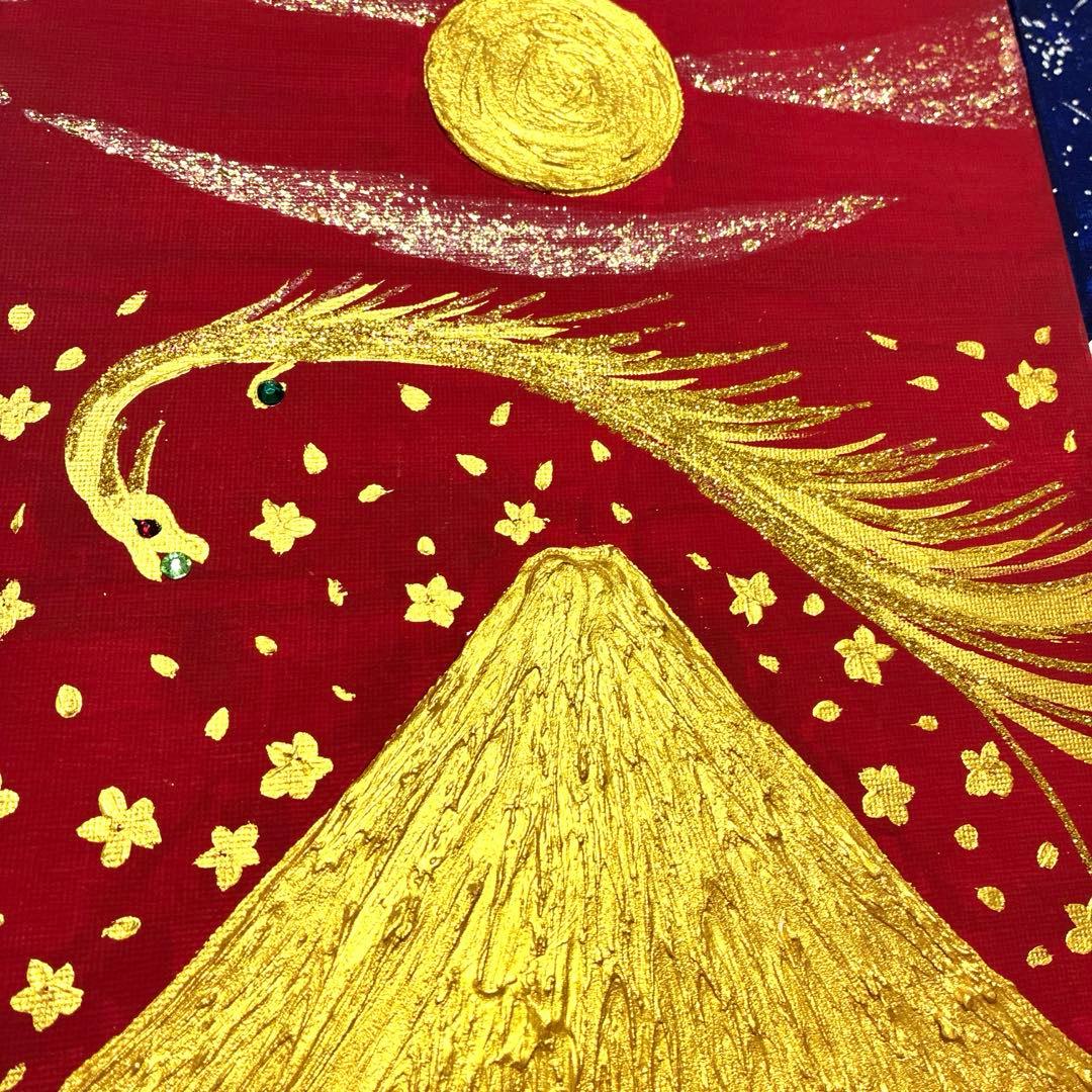 開運絵画　龍神様　富士山　花の舞　雪富士　天使の羽根　金箔