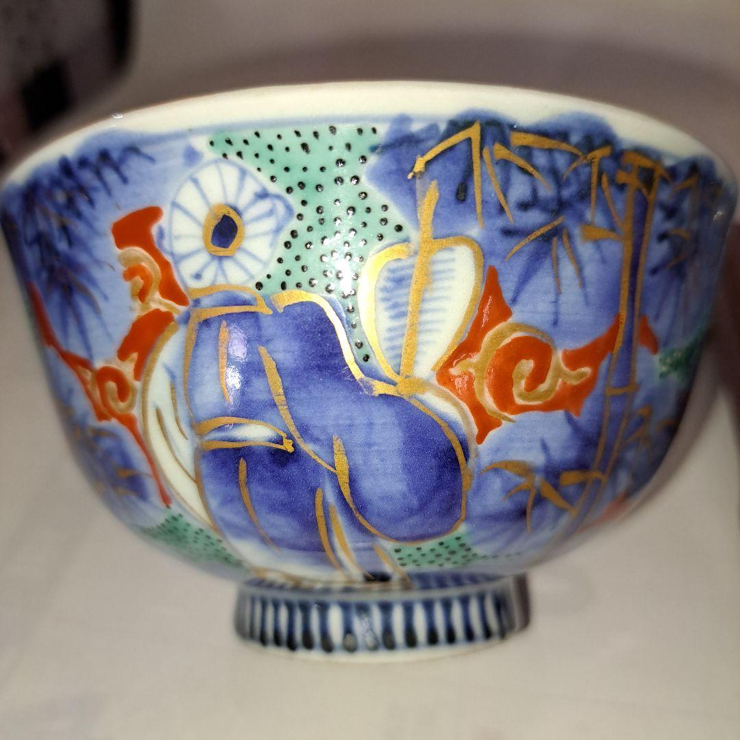 江戸中期　極上品　向付　蓋付　金彩赤絵　　竹林三賢人文　角福　五客セット