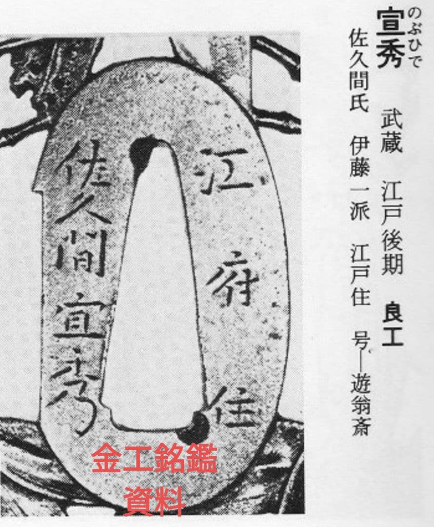 鉄鍔　鐔　(江府住宜秀　無文)　江戸時代　佐久間宜秀　箱付き