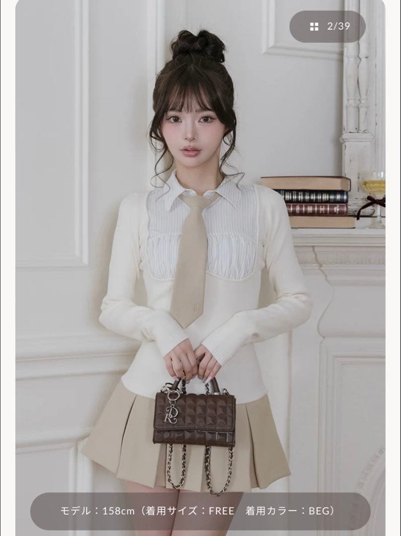 darich ネクタイシャツドッキングニットミニワンピース