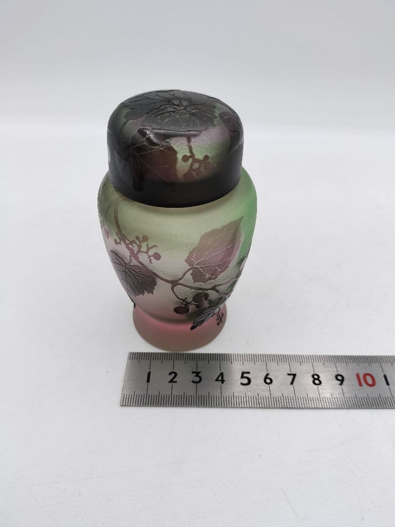 c208 茶入 ぎやまん 葡萄 北一硝子 共蓋 牙蓋付 木箱 茶道具 古物