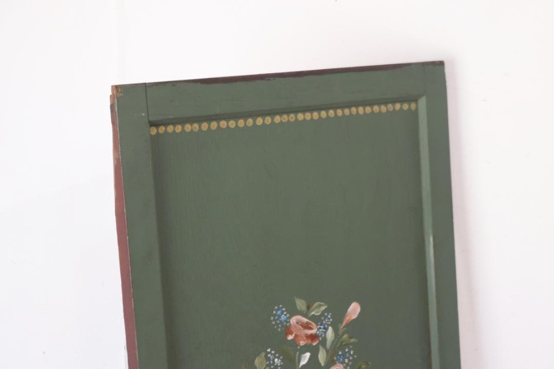 レトロ 建具 扉 引き戸 ドア ペイント 緑 花柄 木製 ヴィンテージ 2