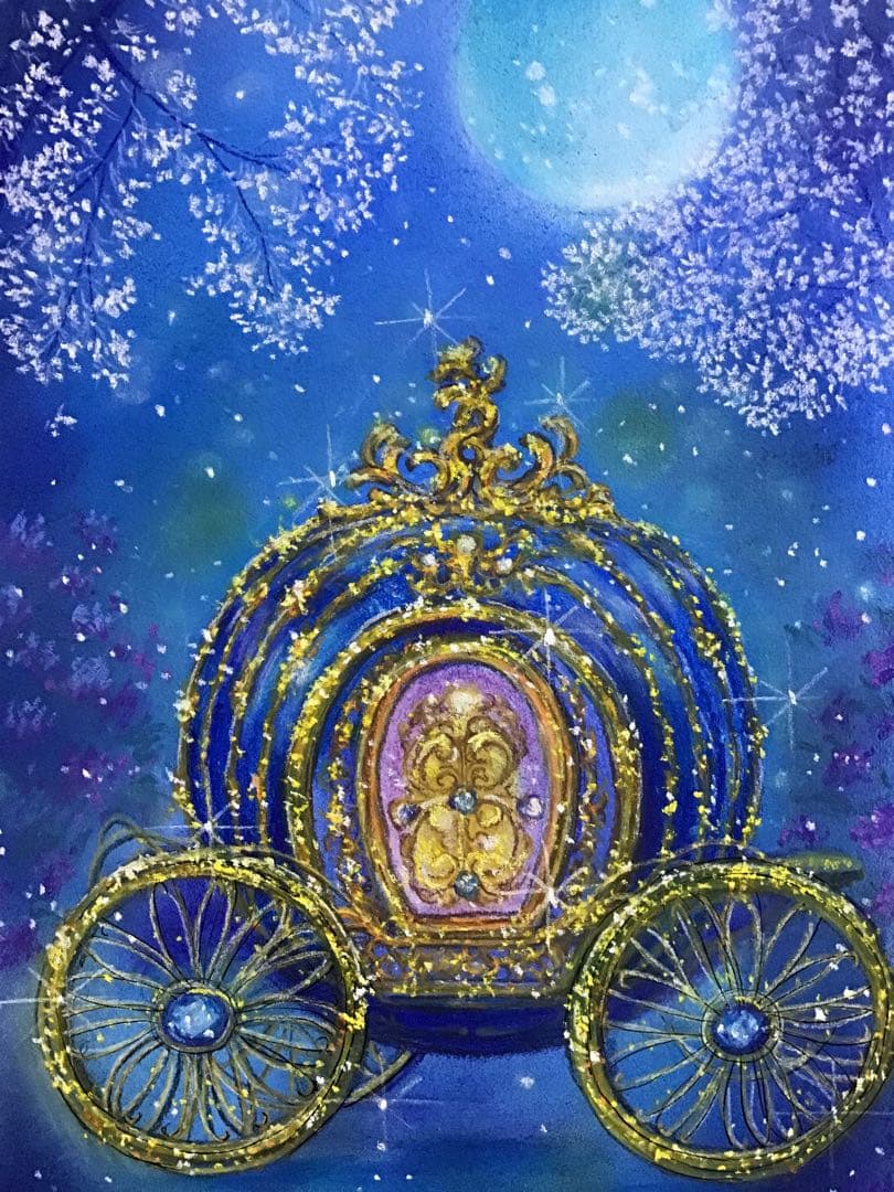 シンデレラの馬車　ハンドメイドパステル画　絵画アート原画