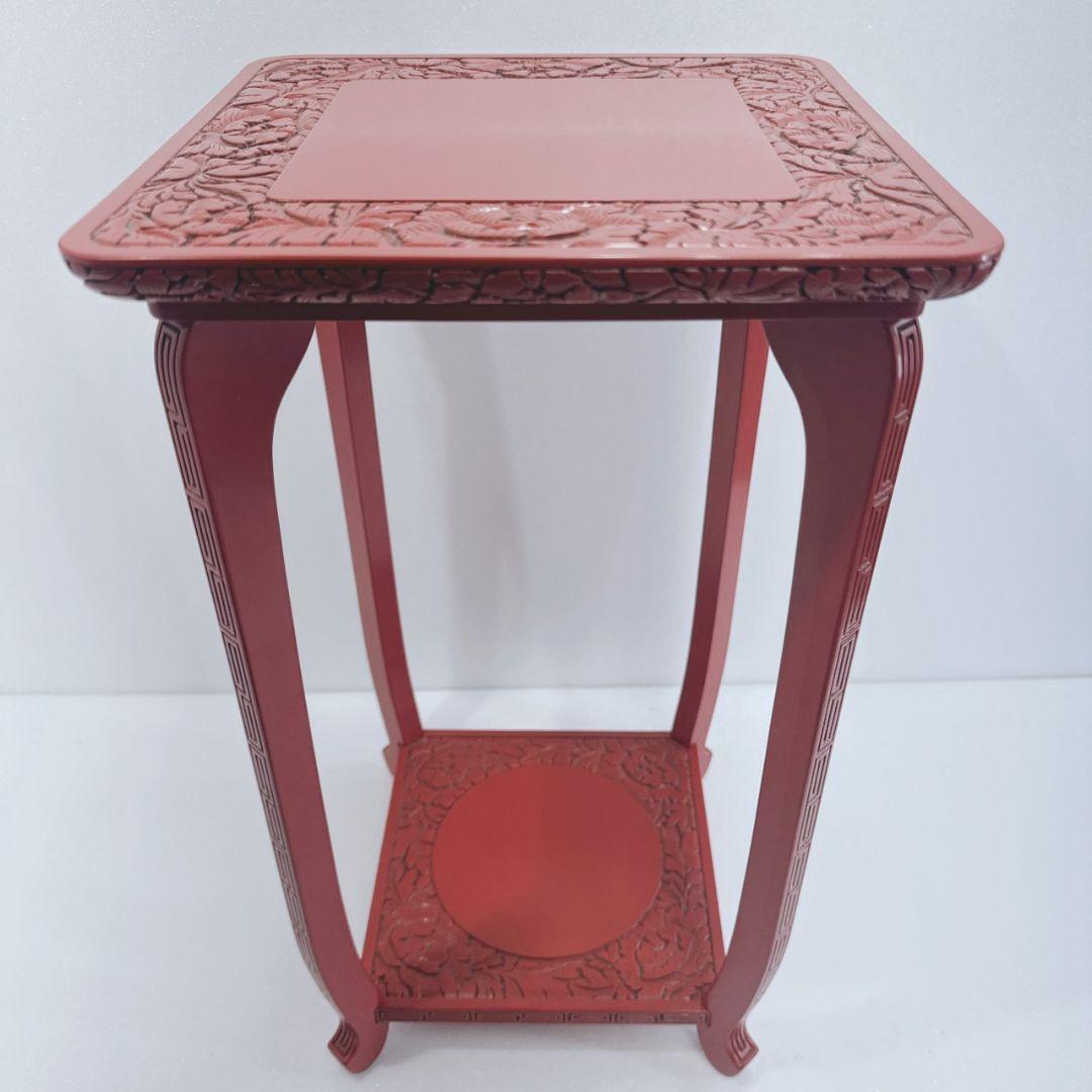 美品 村上堆朱 牡丹? 唐草 高 花台 レトロ アンティーク 伝統工芸品 新潟