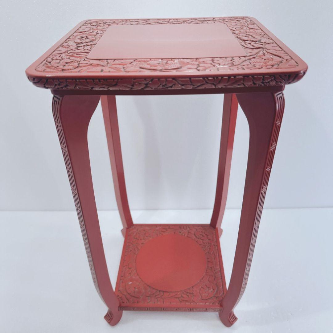 美品 村上堆朱 牡丹? 唐草 高 花台 レトロ アンティーク 伝統工芸品 新潟