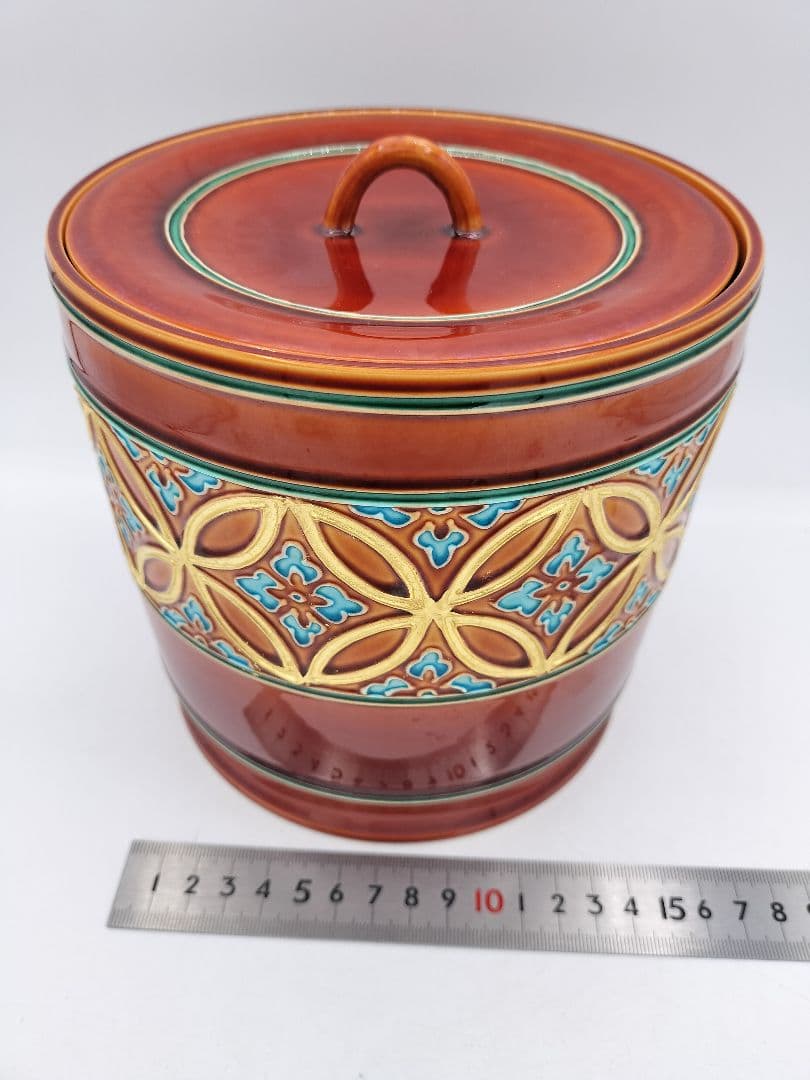 c267【新品・未使用】水指 赤茶交趾 帯七宝 中村翠嵐 木箱 茶道具