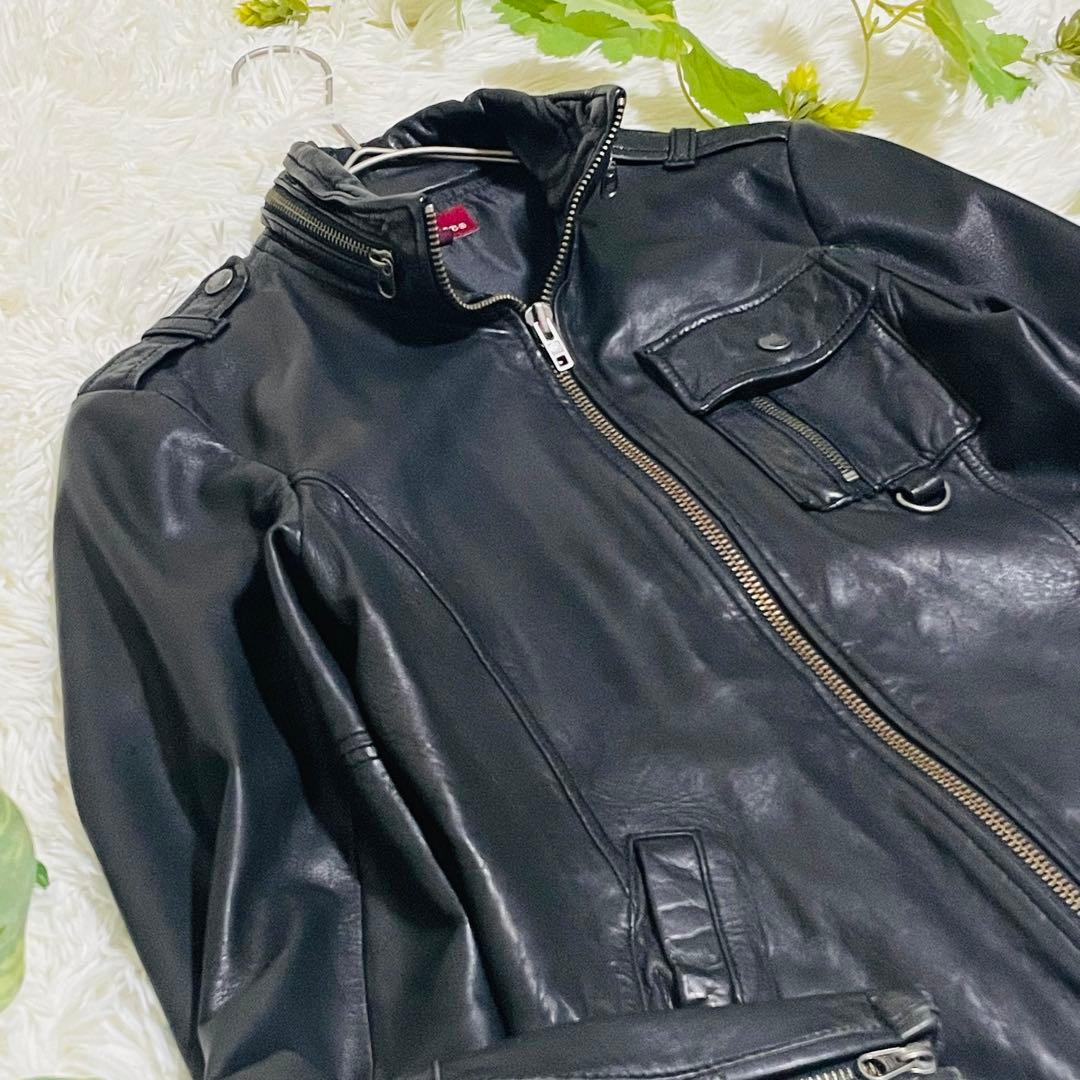 アヴィレックス　レザージャケット　シングルライダース　ラムレザー　ブラック