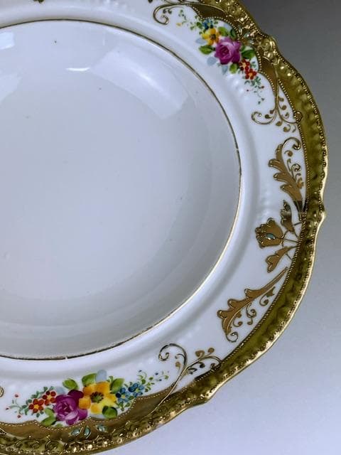 【希少】オールドノリタケ ２３㎝ 花紋蓋付き金盛り皿 深皿 ボウル 金彩